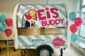 Ice cream sales trailer with closed sales flap and eye-catching foiling