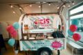 Ice cream van with open sales flap and ice cream vitrines